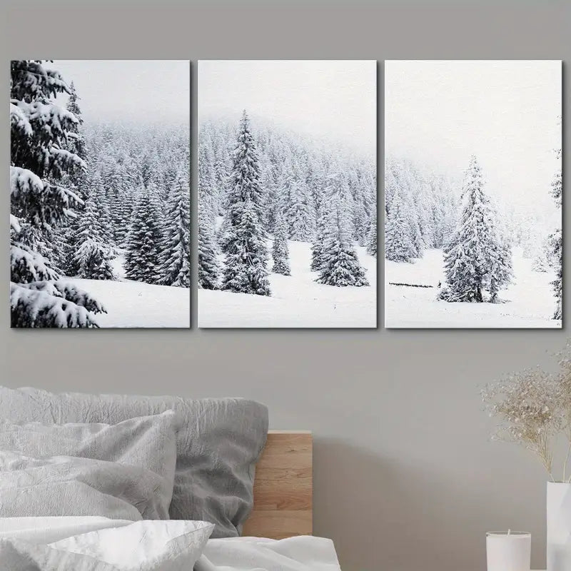 3pcs Double Color Winter Snow Forest Trees Metal Print Ready to Hang Art - Bella Home Decor