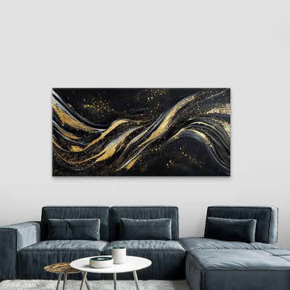 Black & Golden Modern Wall Art Canvas Office Home Room Framed 120x60cm