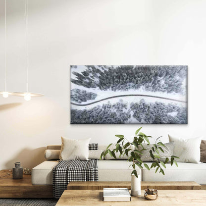 Aerial Winter Forest Road Lands Wall Art Canvas Office Home Room Framed 120x60cm - Bella Home Decor