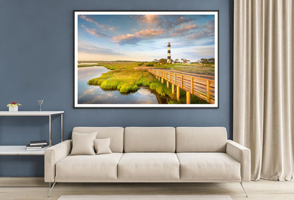 Sunrise Bodie Island Lighthouse With Cloudy Blue Sky Home Decor Premium Quality Poster Print Choose Your Sizes