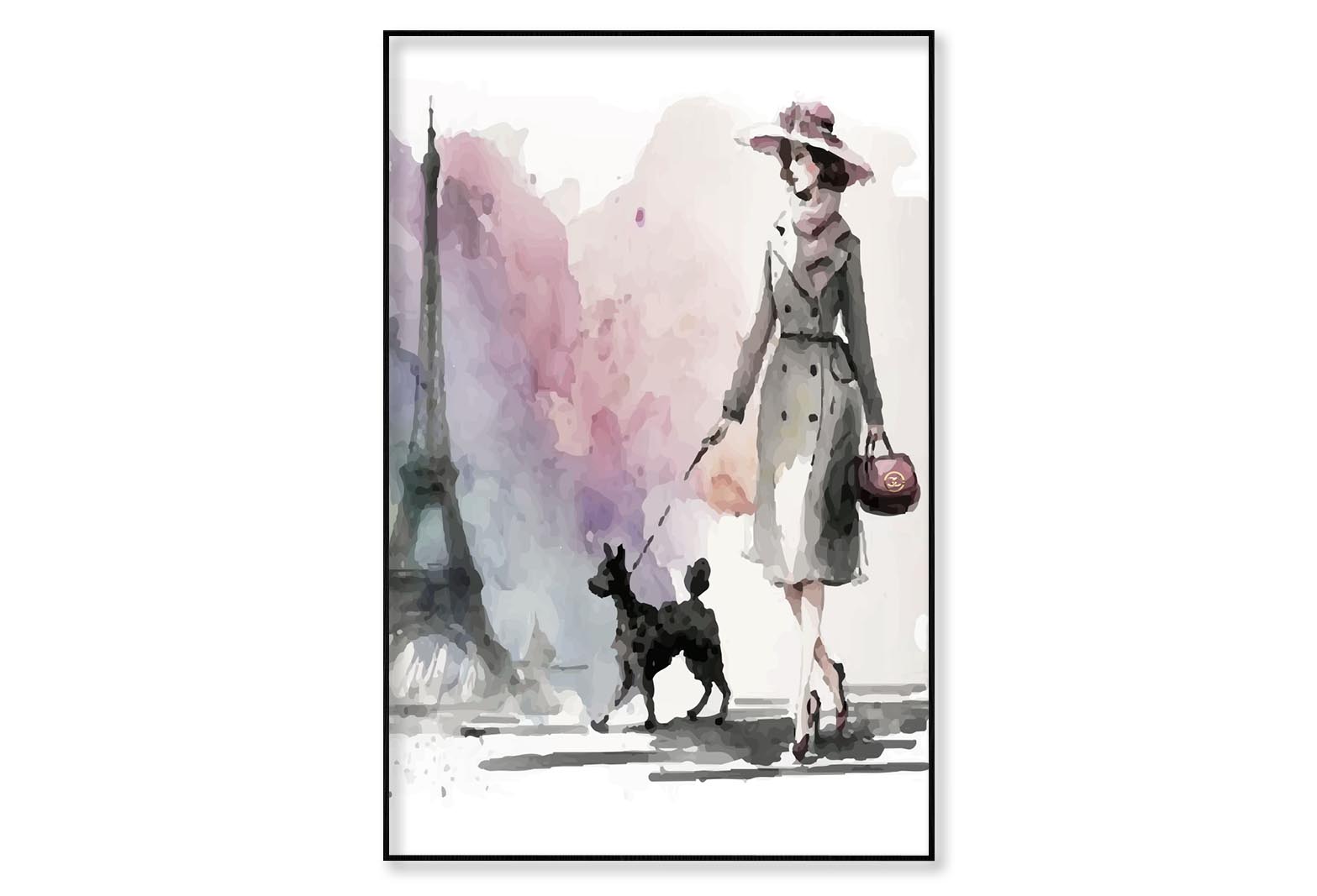 Fashion Boss Lady with Her Puppy Wall Art Limited Edition High Quality Print Canvas Box Framed Black