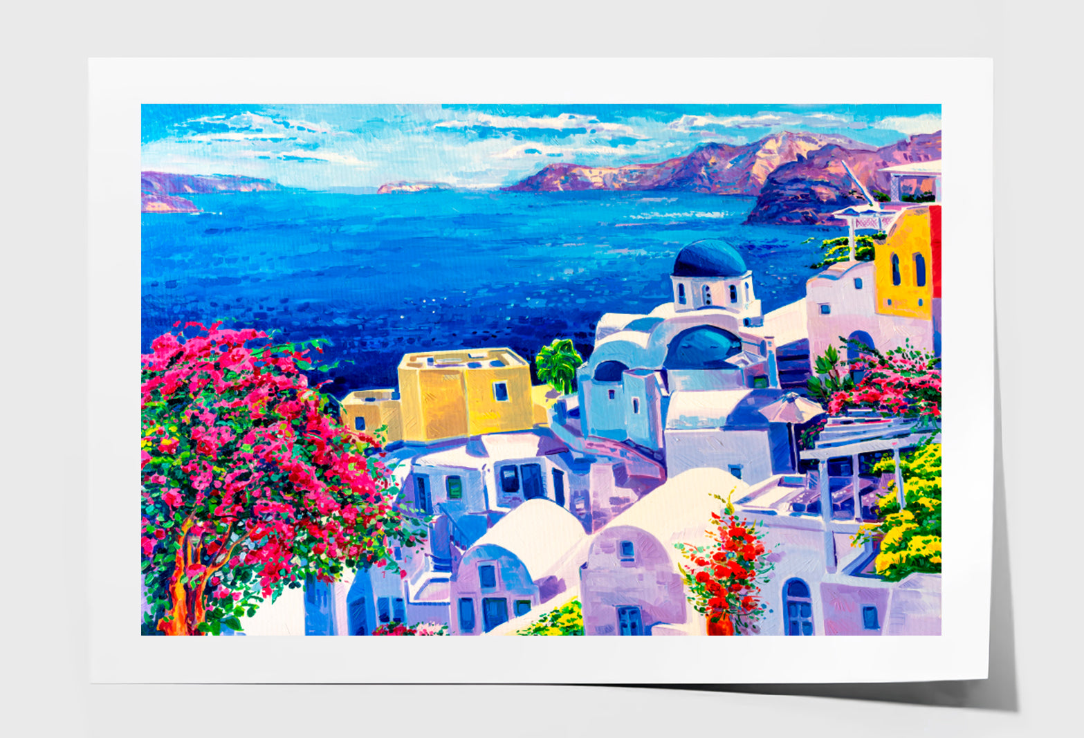 Greek Scenery, Blue Sea and White Houses Oil Painting Wall Art Limited Edition High Quality Print Unframed Roll Canvas None