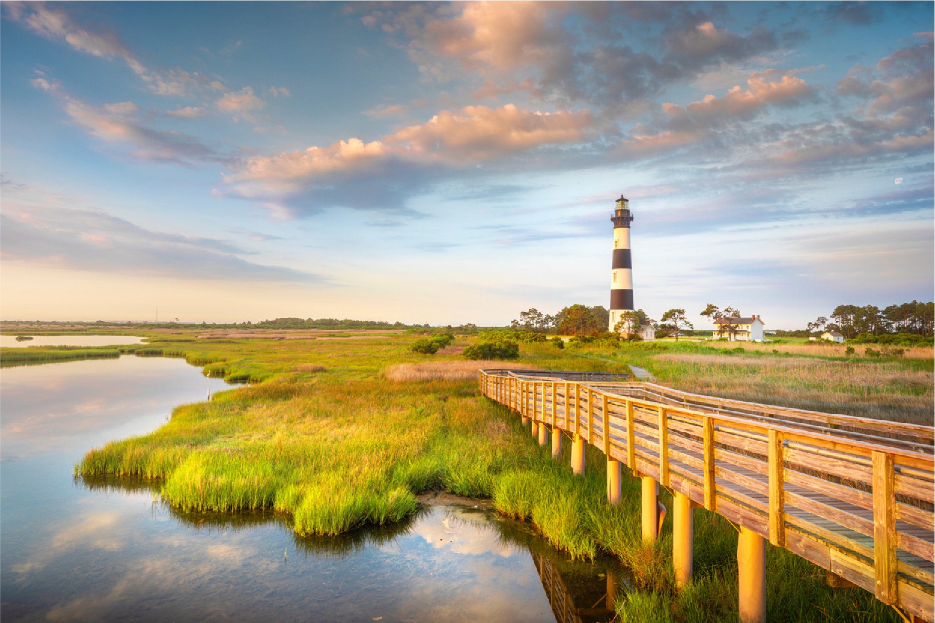 Sunrise Bodie Island Lighthouse Glass Framed Wall Art, Ready to Hang Quality Print