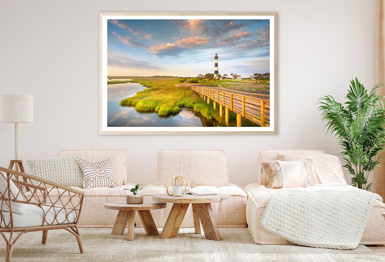 Sunrise Bodie Island Lighthouse With Cloudy Blue Sky Home Decor Premium Quality Poster Print Choose Your Sizes