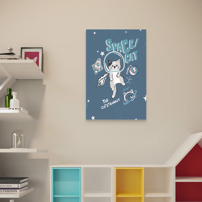 Cute Space Cat The Catstronaut Rocket Planet Doodle 5mm thick Plastic Poster Ready to Hang 90x60cm