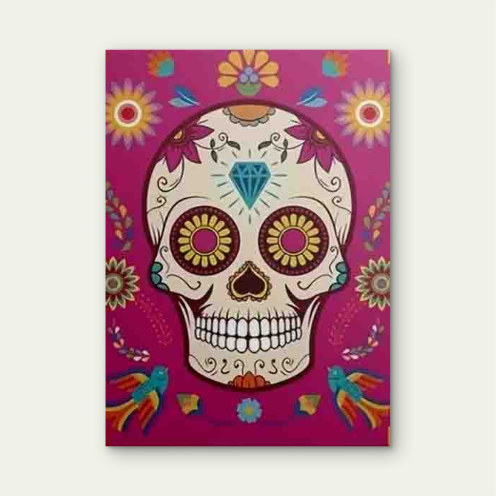 Colorful Sugar Skull with Floral Pattern 60x90cm Metal Print Ready to Hang - Bella Home Decor