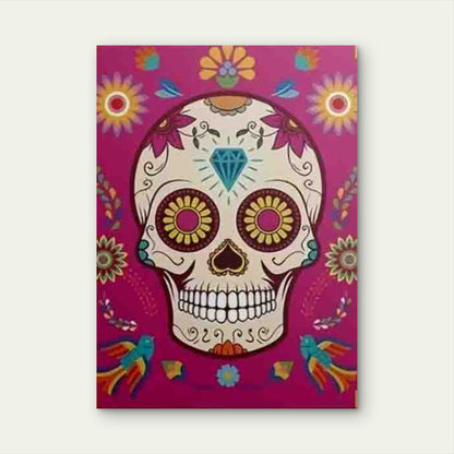 Colorful Sugar Skull with Floral Pattern 60x90cm Metal Print Ready to Hang - Bella Home Decor