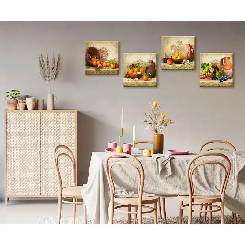 4pcs Vintage Theme Fruit Pictures Farmhouse Wall Art Canvas Framed - Bella Home Decor