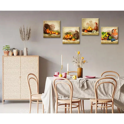 4pcs Vintage Theme Fruit Pictures Farmhouse Wall Art Canvas Framed - Bella Home Decor