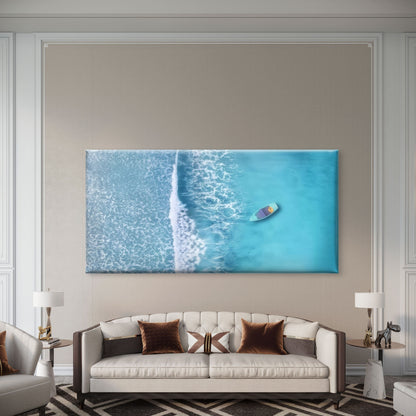 View Of Boat On Ocean Waves Wall Art Canvas Office Home Room Framed 120x60cm