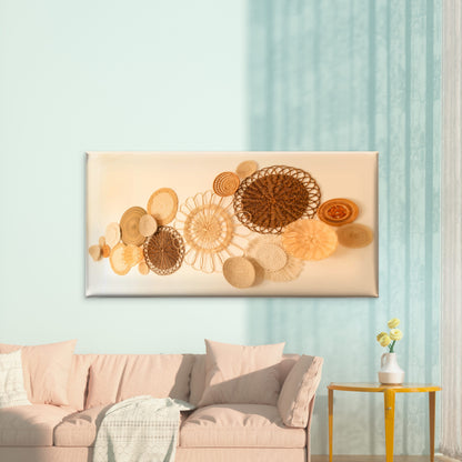 Boho Wicker Basket Display Wall Art Canvas Office Home Room Framed 120x60cm