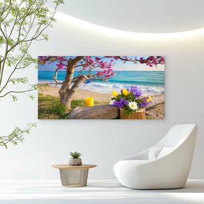 Seaside Spring Floral Beauty Wall Art Canvas Office Home Room Framed 120x60cm