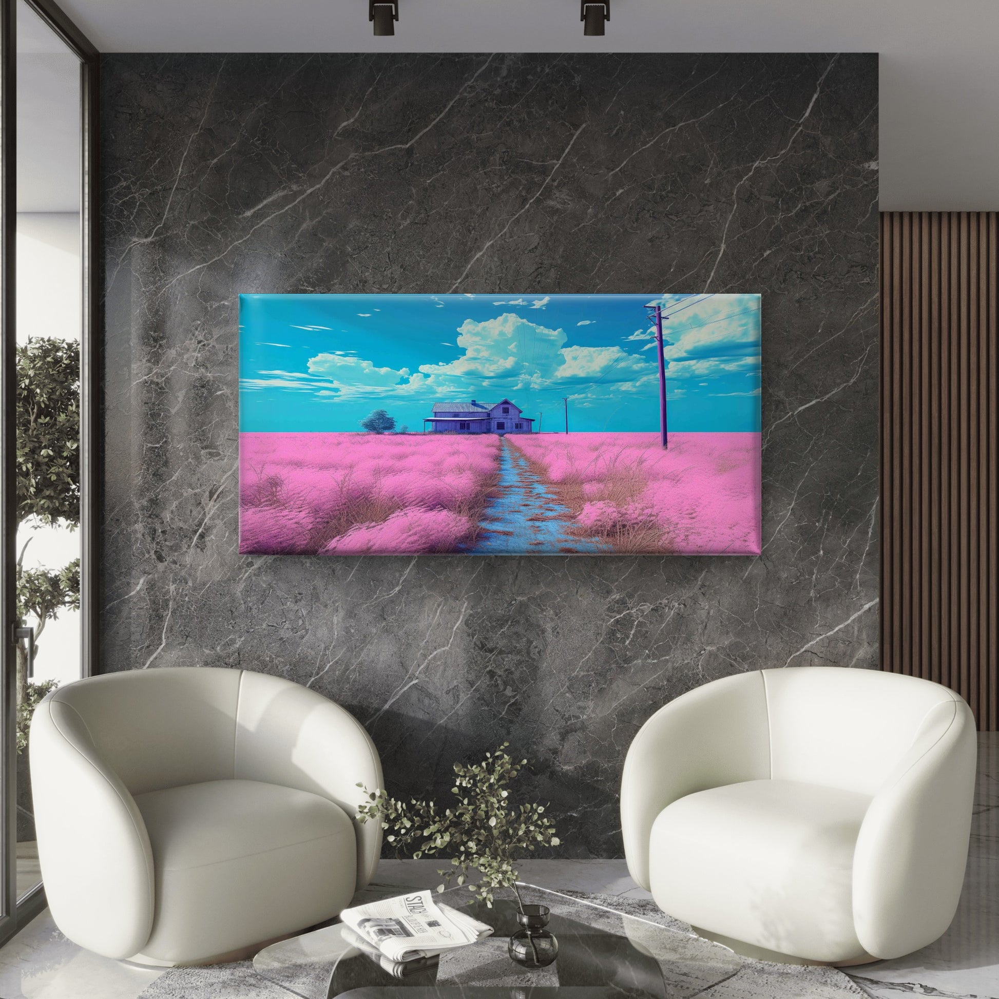 The Isolated Pink Farmstead Wall Art Canvas Office Home Room Framed 120x60cm - Bella Home Decor