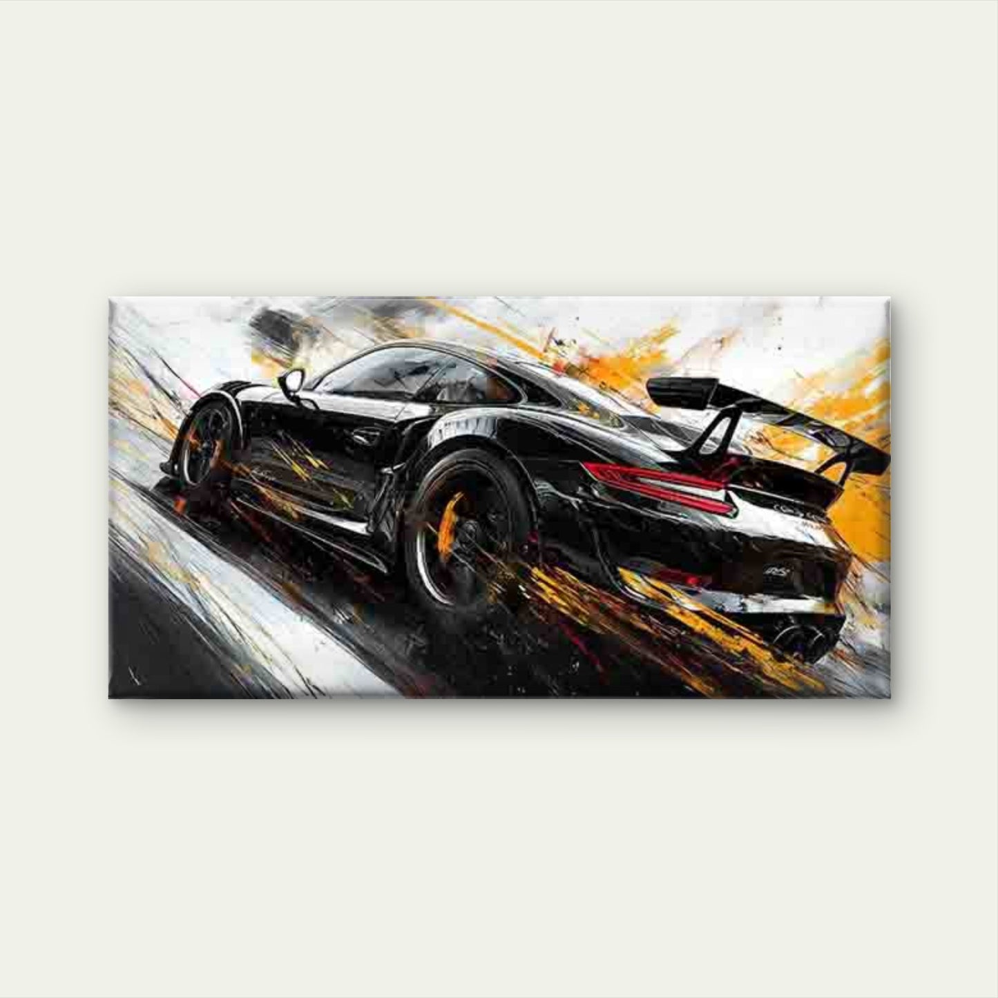 Black Sports Car in Motion Wall Art Canvas Office Home Room Framed 120x60cm