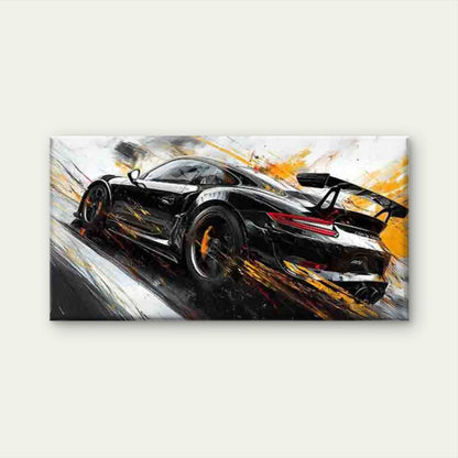 Black Sports Car in Motion Wall Art Canvas Office Home Room Framed 120x60cm
