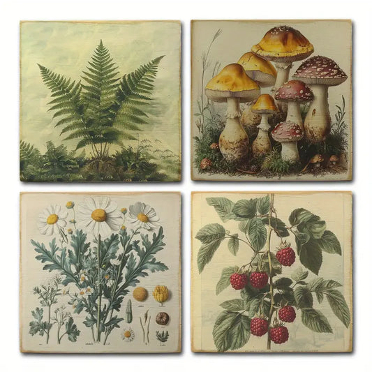 4pcs Farmhouse Decoration Summer,Mushroom Wall Art Canvas Framed