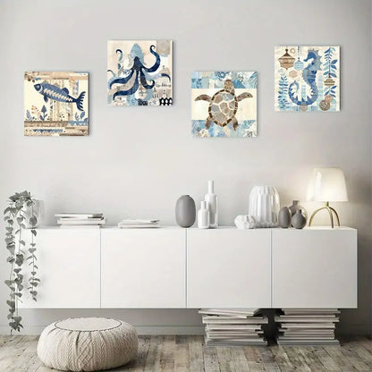 4pcs Octopus Ocean Sea Turtle Seahorse Fish OS  Wall Art Canvas Framed