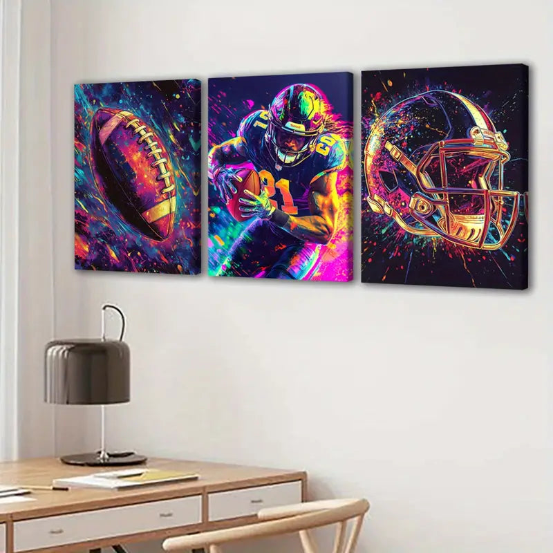 3pcs American Football Sports Poster Wall Art Set Canvas Framed 50x70cm - High Quality Print 100% Australian Made Wall Canvas Ready to Hang - Bella Home Decor