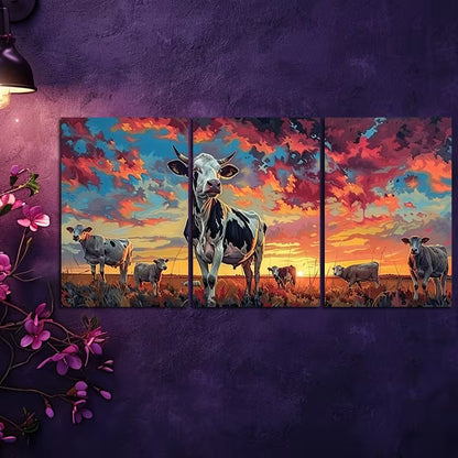 3pcs Sunset Pasture Farm Animals Wall Art Set Canvas Framed 60x90cm - High Quality Print 100% Australian Made Wall Canvas Ready to Hang
