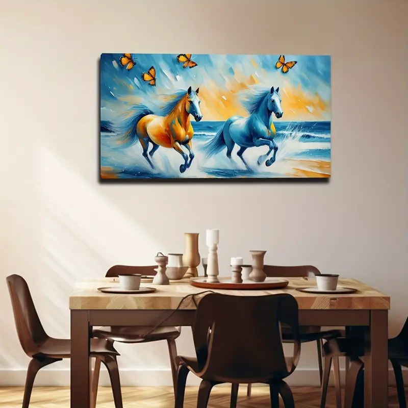 Two Galloping Horses Exquisite Wall Art Canvas Office Home Room Framed 120x60cm - Bella Home Decor