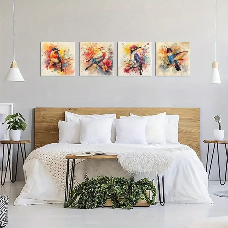 4pcs Vibrant Hummingbird   Wall Art Canvas Framed - Bella Home Decor