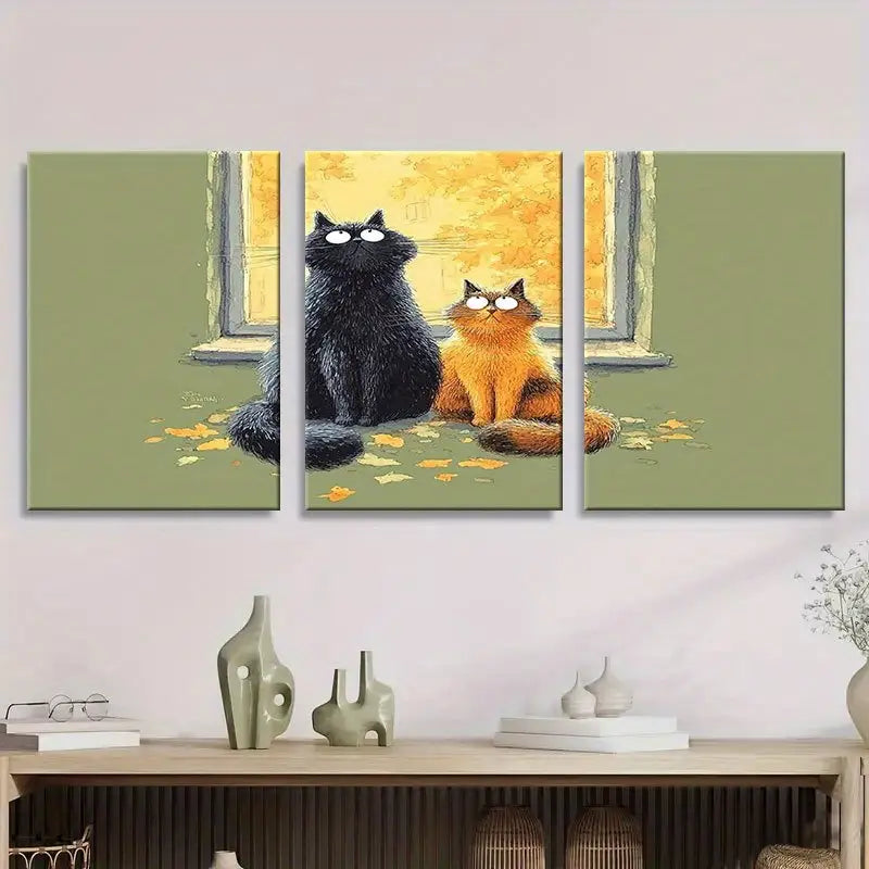 3pcs Whimsical Cat Decor, Metal Print Ready to Hang Art