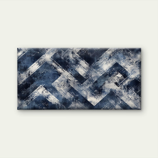 Navy Blue Chevron Abstract Wall Art Canvas Office Home Room Framed 120x60cm