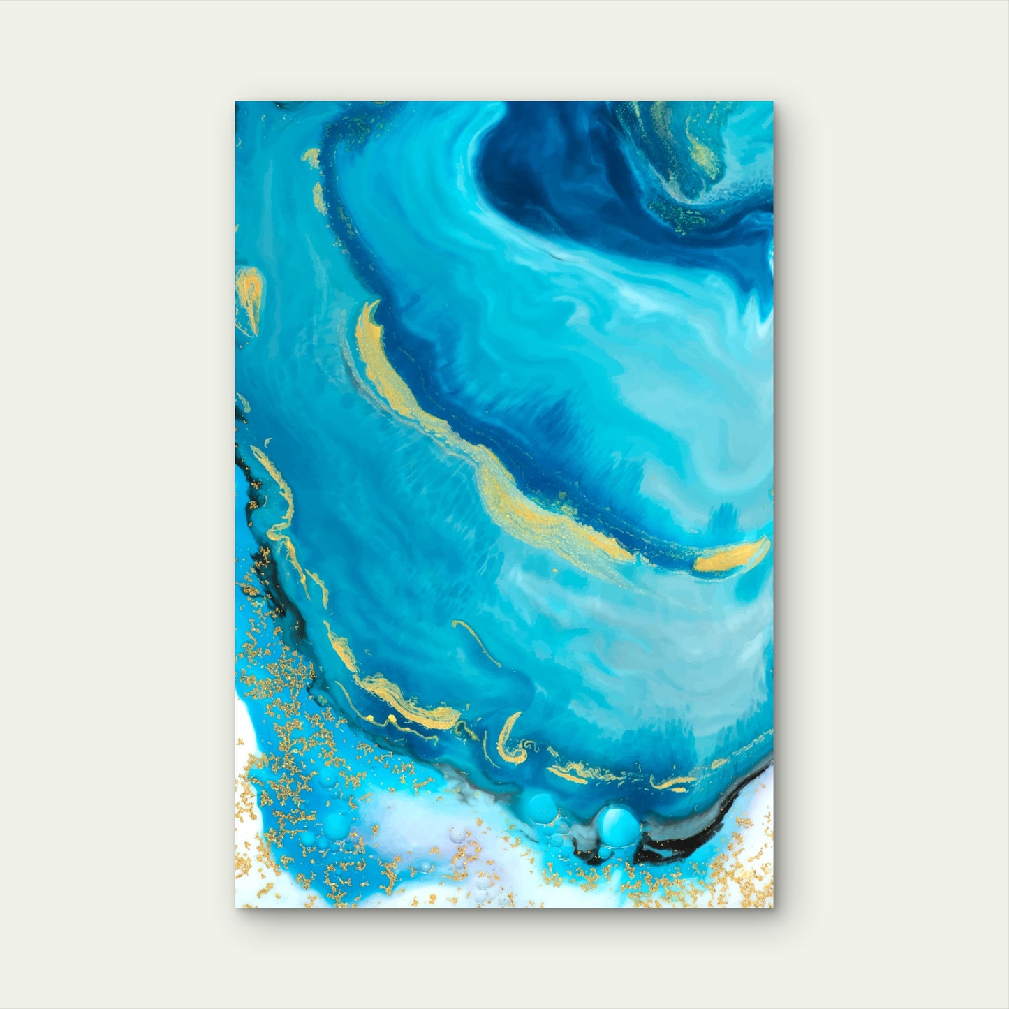 Abstract Blue Watercolor with Gold Glitter 40x60cm Metal Print Ready to Hang