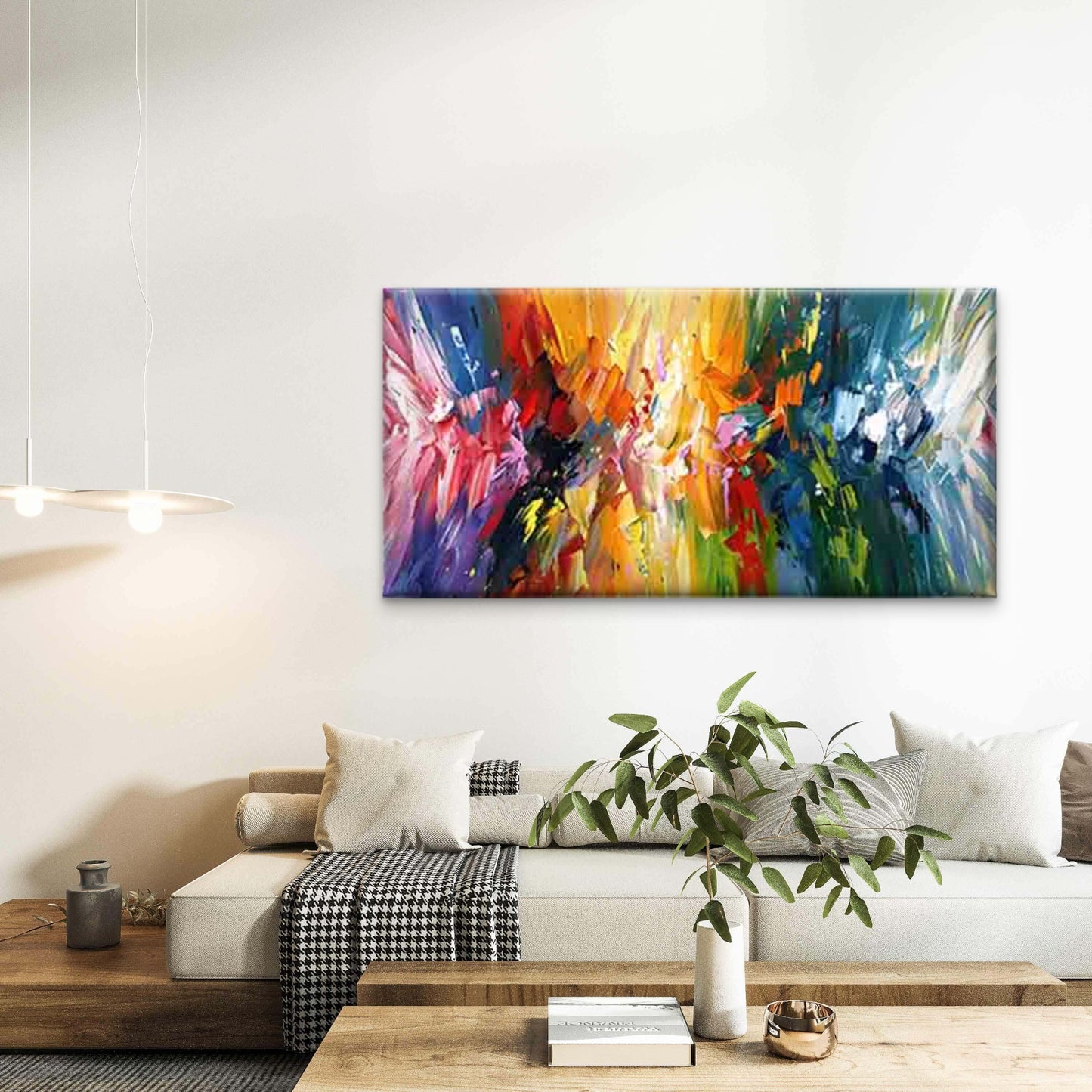 Colorful Abstract Brushstroke Wall Art Canvas Office Home Room Framed 120x60cm - Bella Home Decor