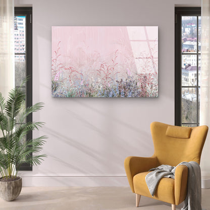 Blush Pink Botanical Wildflower Meadow   Acrylic Glass Printing Wall Art Australian Made Quality
