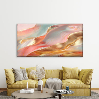 Liquid Coral Nectarine Mint Wall Art Canvas Office Home Room Framed 120x60cm