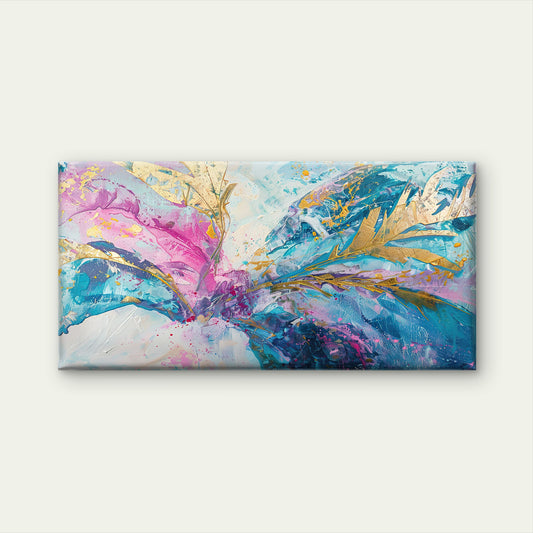 Blue Pink Gold Abstract Paint Wall Art Canvas Office Home Room Framed 120x60cm