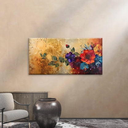 Red Floral Gold Painting Wall Art Canvas Office Home Room Framed 120x60cm