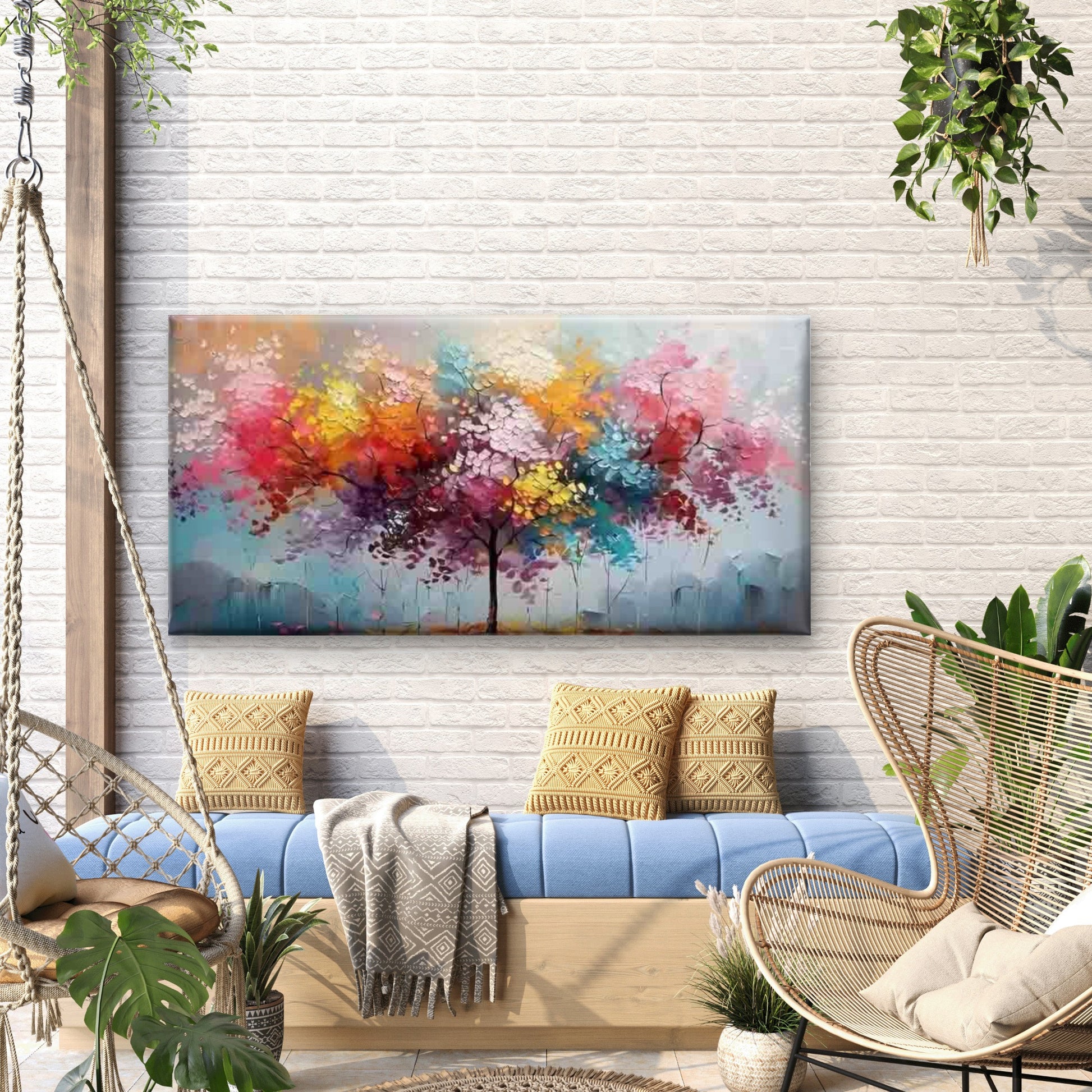 Colorful Abstract Tree Painting Wall Art Canvas Office Home Room Framed 120x60cm - Bella Home Decor