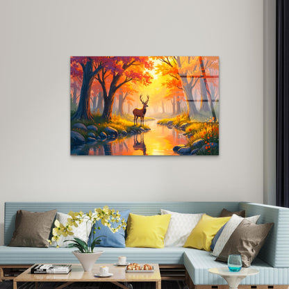 Vibrant Golden Sunset Woods Wildlife Acrylic Glass Printing Wall Art Australian Made Quality