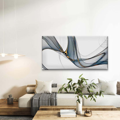 Flowing Blue And Golden Lines Wall Art Canvas Office Home Room Framed 120x60cm - Bella Home Decor