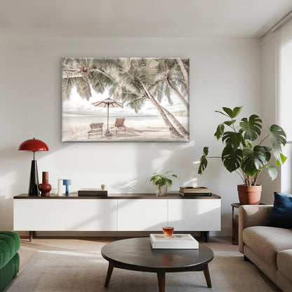 Beach Huts & Plam Trees Sea View Print 100% Australian Made - Bella Home Decor