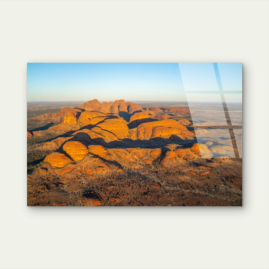 Aerial Sunrise View Of Kata Tjuta Rock Domes Desert Landscape Northern Territory Australia Acrylic Glass Printing Wall Art Australian Made