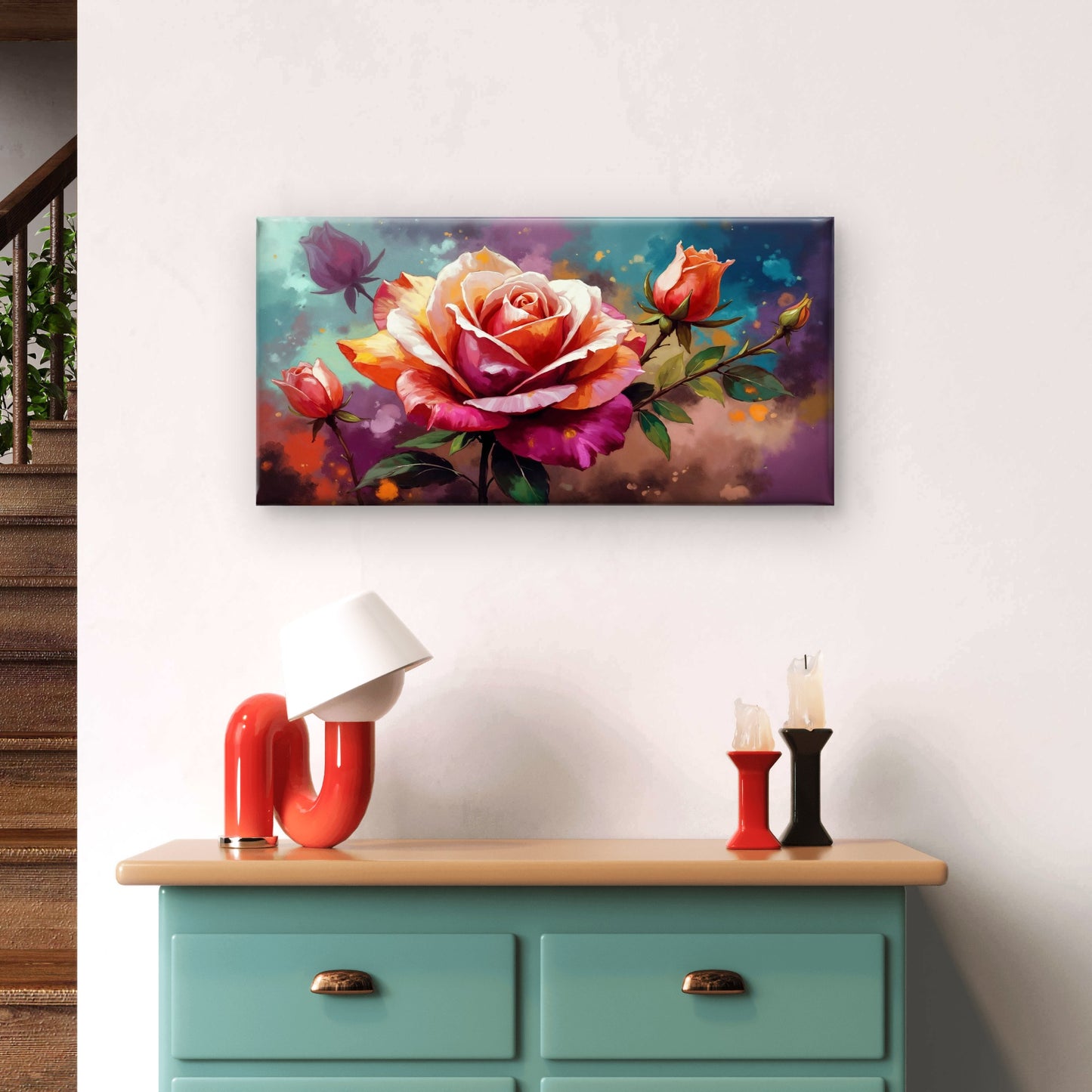 Vibrant Rose Blooms With Buds Wall Art Canvas Office Home Room Framed 120x60cm