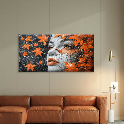 Woman Face Leaves Abstract Wall Art Canvas Office Home Room Framed 120x60cm