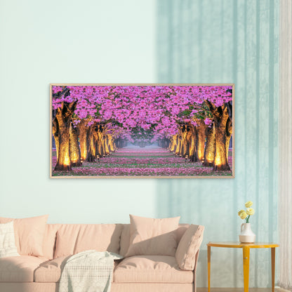 Pink Blossom Tree Road Wall Art Canvas Office Home Room Framed 120x60cm