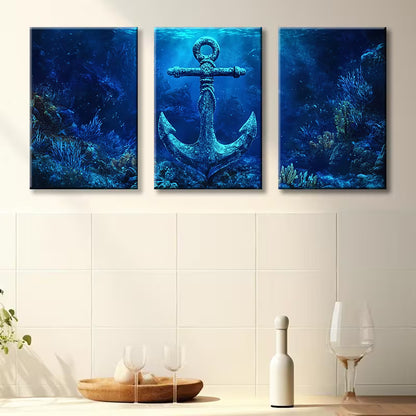 3pcs Anchor and Deep Sea Illustration Wall Art Set Canvas Framed 40x60cm - High Quality Print 100% Australian Made Wall Canvas Ready to Hang - Bella Home Decor