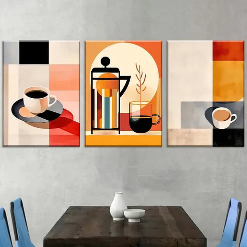 3pcs Modern Fashion Abstract Geometry Coffee Art Wall Art Canvas Unframed - High Quality Print 100% Australian Made Wall Canvas
