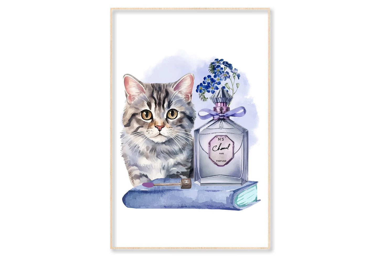 Blue Perfume, Cat Wall Art Limited Edition High Quality Print Canvas Box Framed Natural