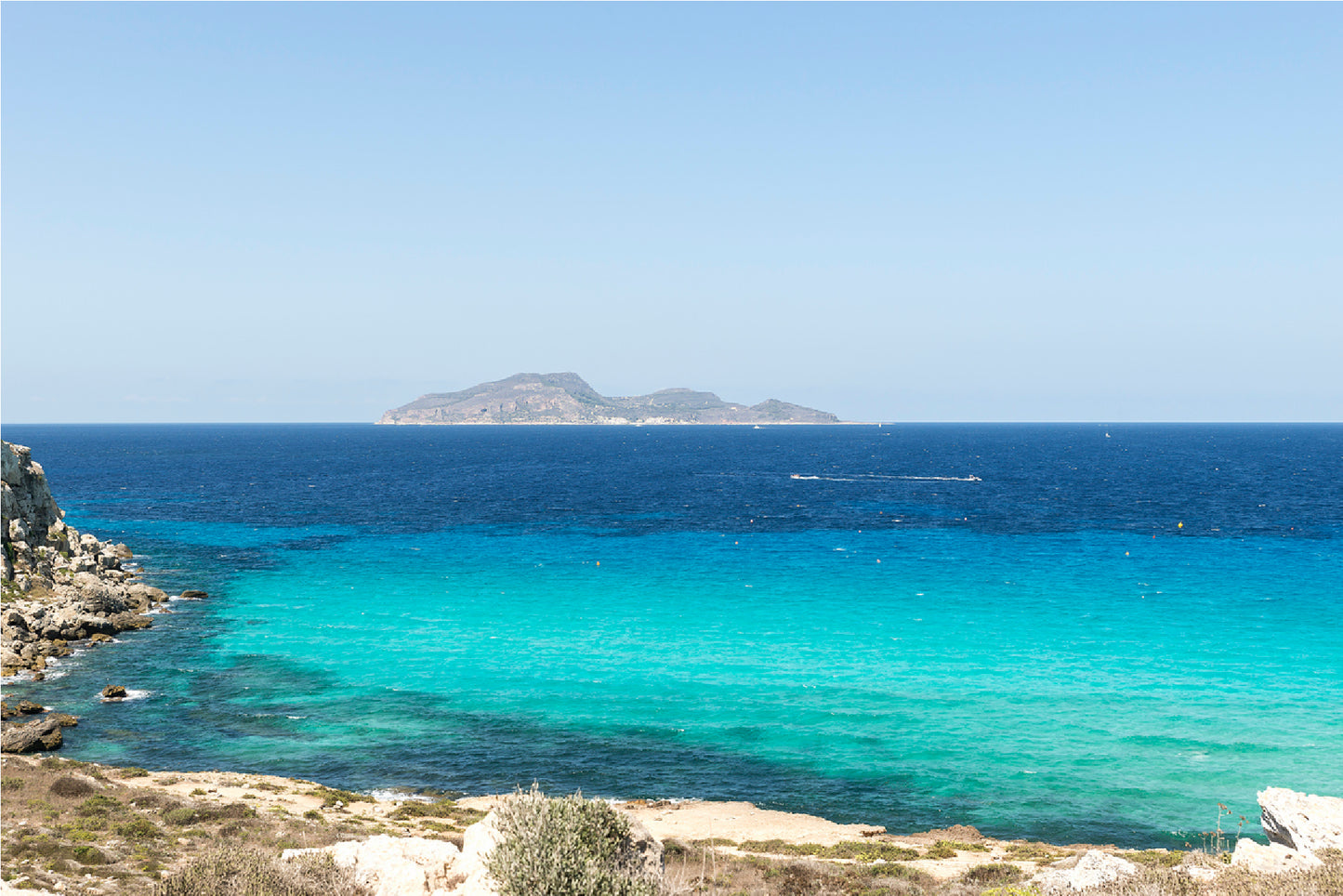 Favignana Island Beach With Ocean Glass Framed Wall Art, Ready to Hang Quality Print