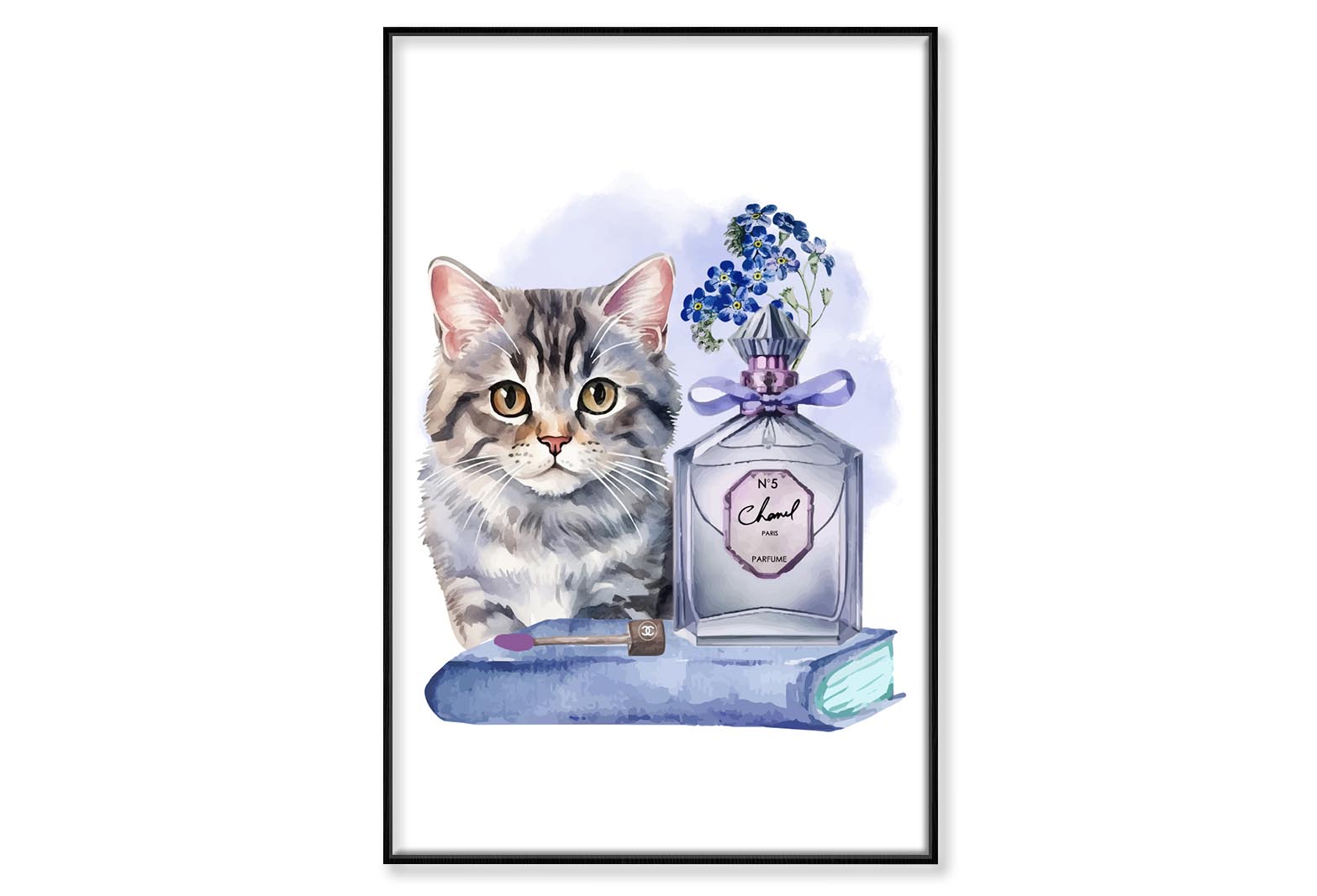 Blue Perfume, Cat Wall Art Limited Edition High Quality Print Canvas Box Framed Black