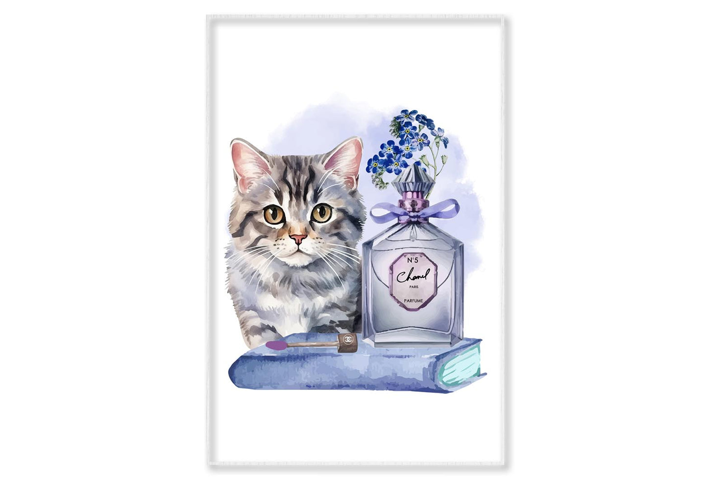 Blue Perfume, Cat Wall Art Limited Edition High Quality Print Canvas Box Framed White