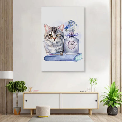 Blue Perfume, Cat 3D Design Acrylic Glass Print Tempered Glass Wall Art 100% Made in Australia Ready to Hang