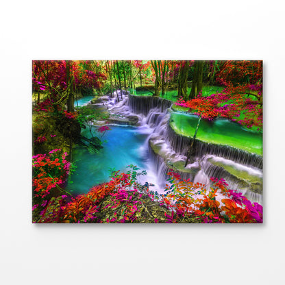 Bella Home Waterfall With Red Autumn Trees Print Canvas Ready to hang