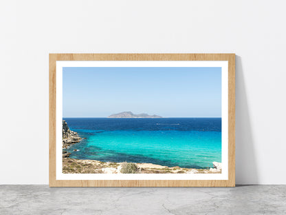 Favignana Island Beach With Ocean Glass Framed Wall Art, Ready to Hang Quality Print With White Border Oak